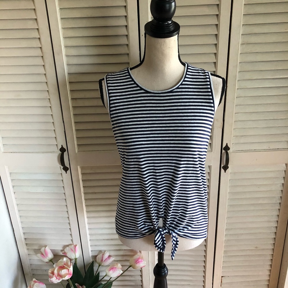 J.crew Blue And White Striped Tie Knot Tank Top